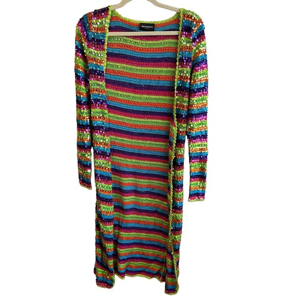 Retrofete Colorful Beach Cover Up Women's One Size Mid Length Open Green Orange